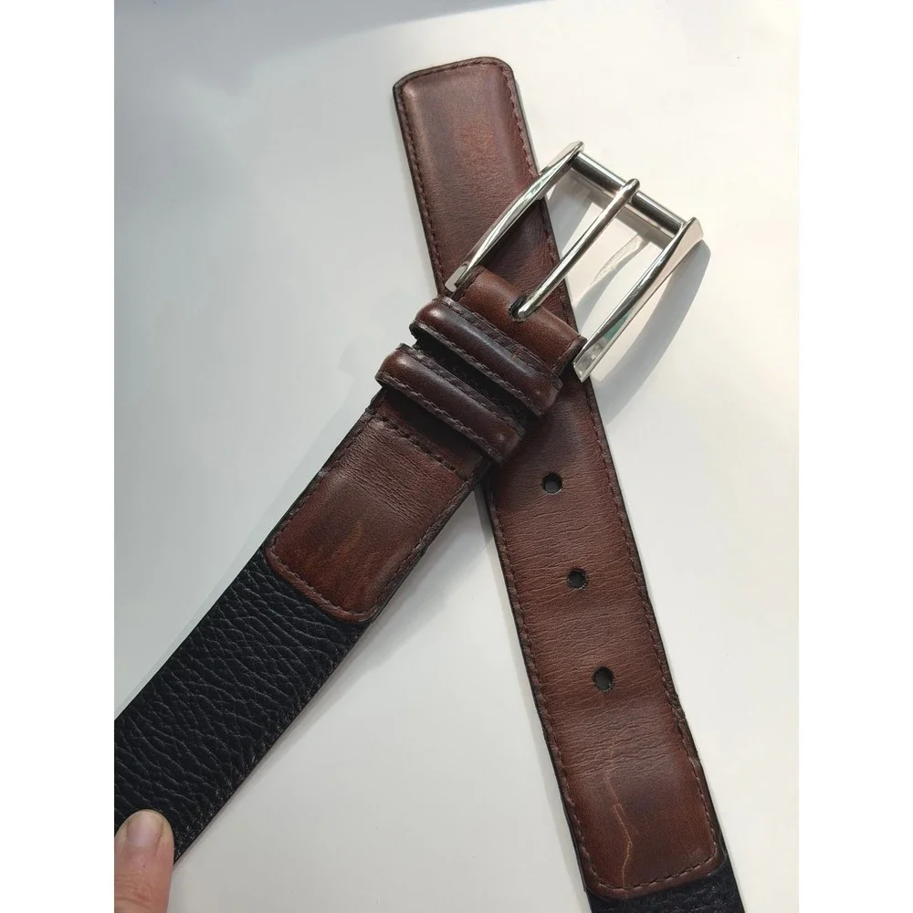 Allen Edmonds Leather Belt 42 Black Brown Mens USA Made Pebble Grain Calfskin